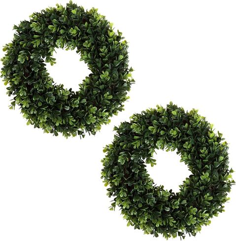 Pure Garden 12" Boxwood Wreath Set of 2 - Round Summer Wreaths for Front Door - Indoor/Outdoor UV Resistant Artificial Spring, Winter, Fall, or Summer Wreath in Saudi Arabia