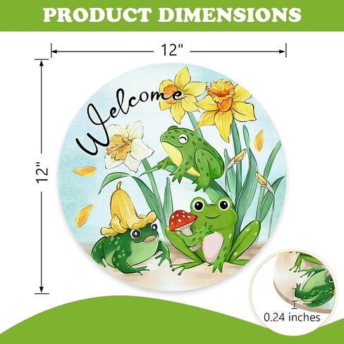 Welcome Spring Summer Frog Floral Front Door Sign, Daffodil Flower Wood Plaque Hanger Outdoor Outside Porch Home Decor, Mushroom Farmhouse Wooden Wreath Indoor Wall Hanging Decoration in Kuwait
