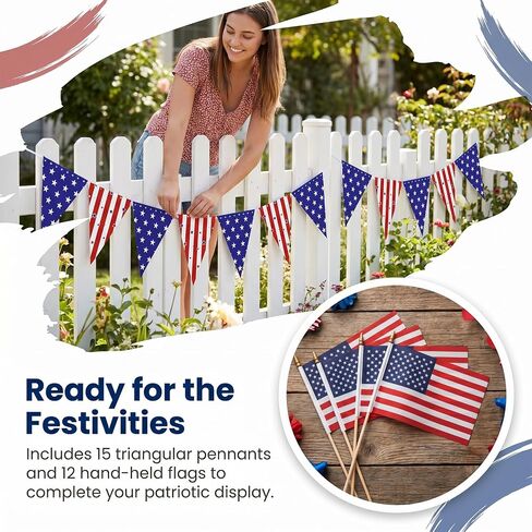 4th of July Patriotic Wreath Set– 15" 250th Anniversary Wooden Sign & Flag Bow, w/ 12 Small US Flags + 15-Piece Bunting for Memorial Day, 250th Anniversary, Front Door Porch Wall Indoor Outdoor Decor in Saudi Arabia
