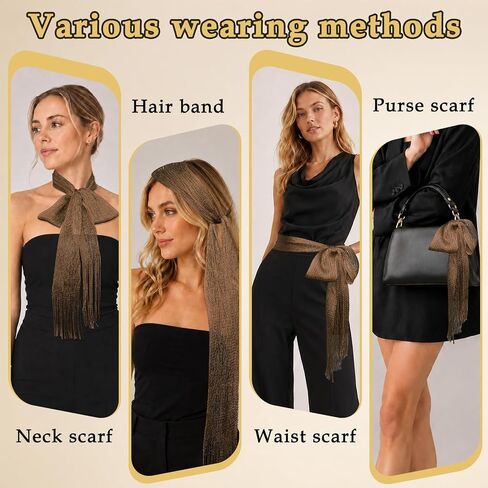 Sequin Neck Scarf for Women, Long Womens Scarves, Lightweight Skinny Scarf for Evening Party Prom Banquet in Saudi Arabia
