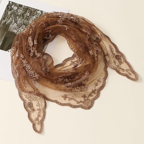 2 Pcs Lace Embroidery Triangle Veil Church Head Covering Scarf Floral Lace Mantilla Chapel Bridal Veil for Women in Kuwait