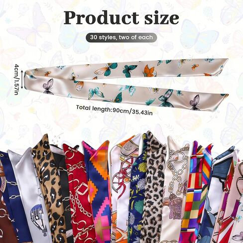 60 Pcs Purse Scarf for Women Handbag Head Scarf Handle Ribbon Satin Head Neckerchief Silk Headband, Handbag Scarf Head Ribbon for Women Hair Purse Handles Ribbons Decor in Saudi Arabia
