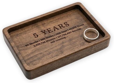 La Boda Wooden Jewelry Dish - Engraved Catchall Tray for Rings & Watches - Unique for Him, Her, Husband, Wife - Decorative Rectangle Jewelry Tray & Holder (5.5 x 3.4 in) (03-5 Years Anniversary) in Saudi Arabia