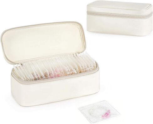 Mkono Travel Jewelry Case, Leather Travel Jewelry Organizer with 40 PVC Bags for Necklaces, Earrings, Rings, Bracelets Jewelry Box Storage Ideal for Trips & Gifts in Kuwait