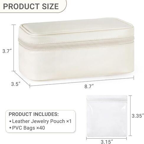 Mkono Travel Jewelry Case, Leather Travel Jewelry Organizer with 40 PVC Bags for Necklaces, Earrings, Rings, Bracelets Jewelry Box Storage Ideal for Trips & Gifts in Kuwait