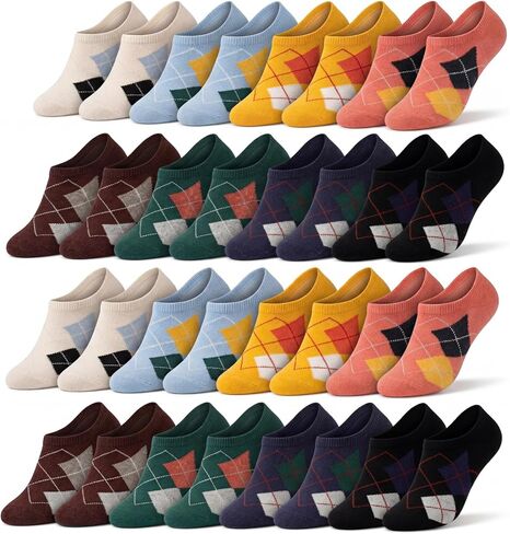 Unittype 16 Pairs Colorful Dress Socks for Men Argyle Striped Pattern Cotton Low Cut Socks for Men Casual Formal Size 10-13 in Kuwait