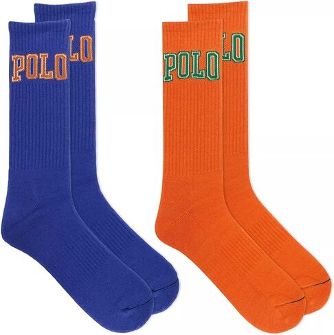 POLO RALPH LAUREN Mens Crew Socks with Big Logo Crew Sock 2-Pack Royal Blue and Orange in Kuwait