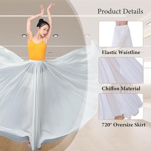720 Degree Chiffon Long Belly Dance Skirt for Women Flowy Lyrical Gypsy Skirts Ballroom Swing Modern Dance Costume in Saudi Arabia