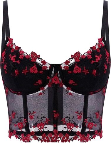 TYNORA المرأة شبكة الأزهار التطريز السباغيتي حزام كامي المحاصيل القمم الدانتيل تقليم Bralette كامي بوستير ملهى ليلي in Kuwait