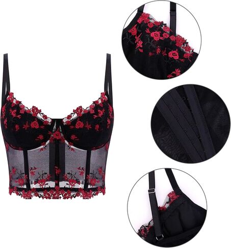 TYNORA المرأة شبكة الأزهار التطريز السباغيتي حزام كامي المحاصيل القمم الدانتيل تقليم Bralette كامي بوستير ملهى ليلي in Kuwait