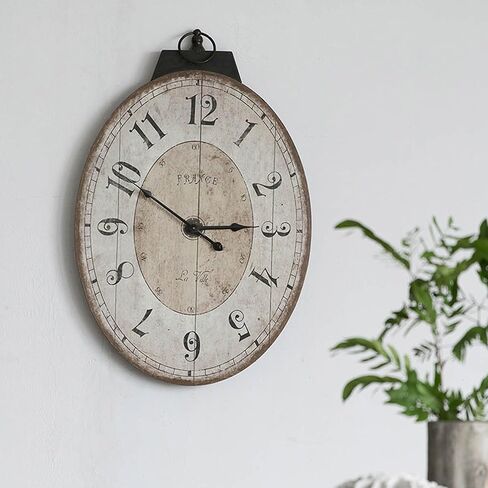 18" x 29" Rustic Farmhouse Oval Wall Clock, Solid Wood Silent Non-Ticking, Battery Operated Decorative Clock for Living Room, Kitchen, Bedroom, Office and Home Decor in Saudi Arabia