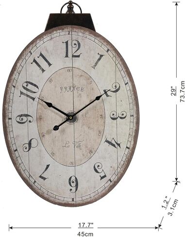 18" x 29" Rustic Farmhouse Oval Wall Clock, Solid Wood Silent Non-Ticking, Battery Operated Decorative Clock for Living Room, Kitchen, Bedroom, Office and Home Decor in Saudi Arabia