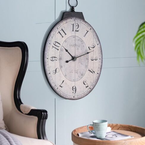 18" x 29" Rustic Farmhouse Oval Wall Clock, Solid Wood Silent Non-Ticking, Battery Operated Decorative Clock for Living Room, Kitchen, Bedroom, Office and Home Decor in Saudi Arabia