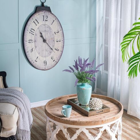 18" x 29" Rustic Farmhouse Oval Wall Clock, Solid Wood Silent Non-Ticking, Battery Operated Decorative Clock for Living Room, Kitchen, Bedroom, Office and Home Decor in Saudi Arabia