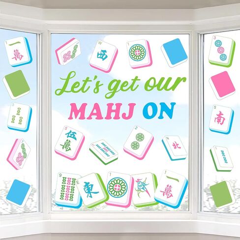 Whaline 9 ورقات Mahjong ذات طابع نافذة تلتصق بالنوافذ، دعنا نحصل على Mahj الخاص بنا على ديكور النوافذ المضاد للتصادمات القابل لإعادة الاستخدام لمستلزمات حفلات أعياد الميلاد والاحتفالات الليلية in Kuwait