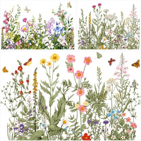 3 Sheets Vintage Summer Wildflowers Window Clings for Glass Windows, Self-Adhesive Florals and Butterflies Glass Decals for Wedding Party Home Office in Saudi Arabia