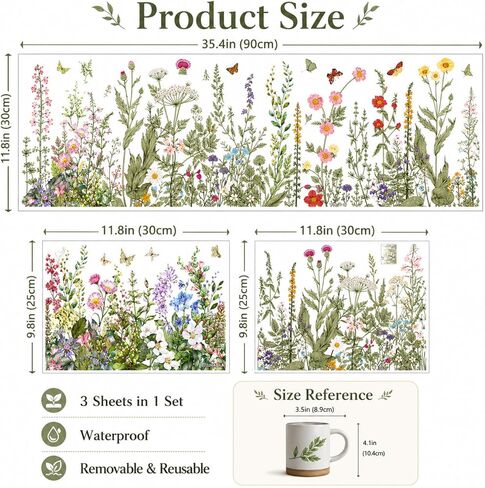 3 Sheets Vintage Summer Wildflowers Window Clings for Glass Windows, Self-Adhesive Florals and Butterflies Glass Decals for Wedding Party Home Office in Saudi Arabia