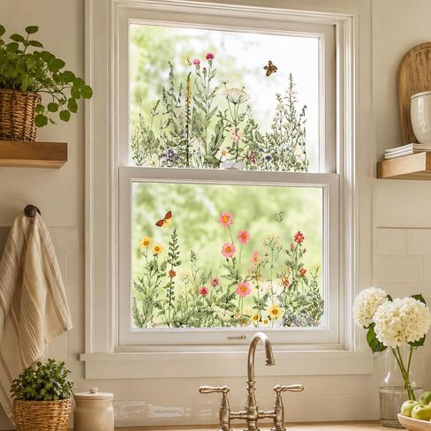 3 Sheets Vintage Summer Wildflowers Window Clings for Glass Windows, Self-Adhesive Florals and Butterflies Glass Decals for Wedding Party Home Office in Saudi Arabia