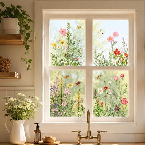 3 Sheets Vintage Summer Wildflowers Window Clings for Glass Windows, Self-Adhesive Florals and Butterflies Glass Decals for Wedding Party Home Office in Saudi Arabia