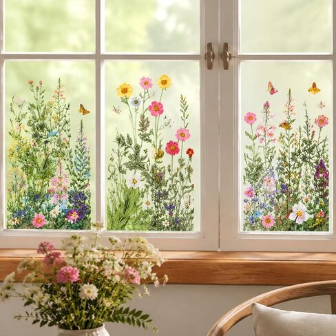 3 Sheets Vintage Summer Wildflowers Window Clings for Glass Windows, Self-Adhesive Florals and Butterflies Glass Decals for Wedding Party Home Office in Saudi Arabia