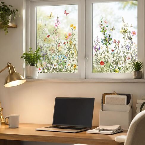 3 Sheets Vintage Summer Wildflowers Window Clings for Glass Windows, Self-Adhesive Florals and Butterflies Glass Decals for Wedding Party Home Office in Saudi Arabia