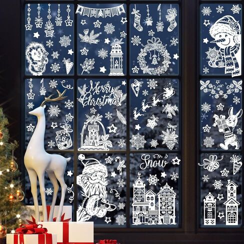 9 Sheets White Christmas Windows Clings for Glass Windows,Cute Snowman Polar Bear Xmas Stickers Decals,Santa Claus Snowflake Christmas Window Stickers Decals for Indoor Home Xmas Winter Party Decor in Saudi Arabia