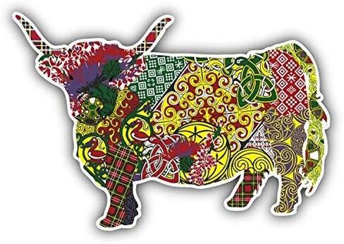 DG Graphics Patterned Scottish Highland Cow Art Decor 5'' x 3'' Vinyl Decal Sticker Wall Window Any Smooth Surface in Kuwait