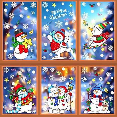 147Pcs Christmas Window Clings Winter Snowflake Decorations Christmas Window Clings Snowflake Stickers for Glass Windows Holiday Winter Indoor Party Bedroom Decor in Saudi Arabia