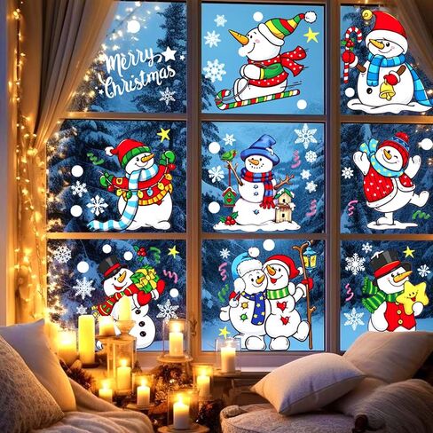 147Pcs Christmas Window Clings Winter Snowflake Decorations Christmas Window Clings Snowflake Stickers for Glass Windows Holiday Winter Indoor Party Bedroom Decor in Saudi Arabia