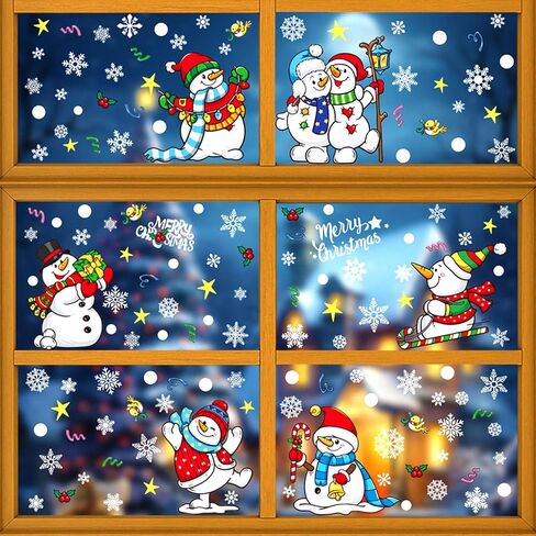 147Pcs Christmas Window Clings Winter Snowflake Decorations Christmas Window Clings Snowflake Stickers for Glass Windows Holiday Winter Indoor Party Bedroom Decor in Saudi Arabia
