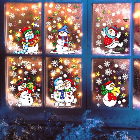 147Pcs Christmas Window Clings Winter Snowflake Decorations Christmas Window Clings Snowflake Stickers for Glass Windows Holiday Winter Indoor Party Bedroom Decor in Saudi Arabia