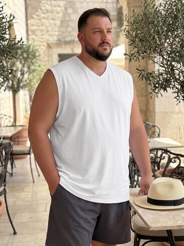 Men's Big & Tall V-Neck Tank Top Soft Breathable Sleeveless Undershirt for Everyday Comfort in Kuwait
