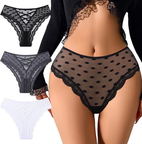 Eiggam High Waist Underwear for Women Sexy Lace Bikini Underwear No Show Panty Breathable Soft Panties Pack in Saudi Arabia
