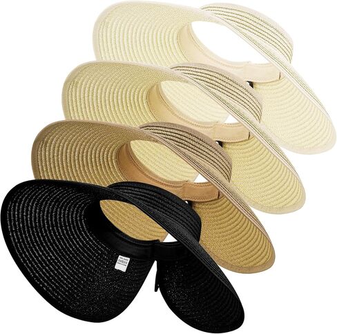 4 Pack Straw Sun Visor Hats for Women Wide Brim Packable Sun Hat Adjustable Beach Hats for Women Summer Travel Essentials Ponytail Friendly UV Protection in Saudi Arabia
