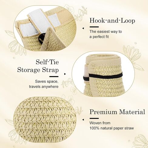 4 Pack Straw Sun Visor Hats for Women Wide Brim Packable Sun Hat Adjustable Beach Hats for Women Summer Travel Essentials Ponytail Friendly UV Protection in Saudi Arabia