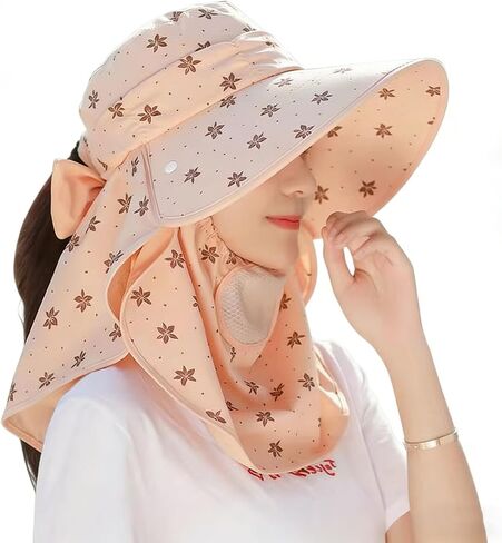 UPF 50+ UV Protection Sun Hat for Women, Wide Brim Summer Sun Hat with Neck Flap & Face Cover, in Saudi Arabia