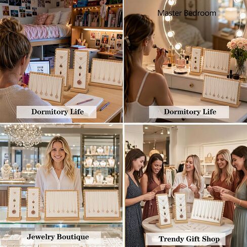 Necklace Display Stands For Selling 4-Piece Necklace Display Set – Bamboo Jewelry Organizer with PU Leather Panels,Multi-Tiered Design in Saudi Arabia