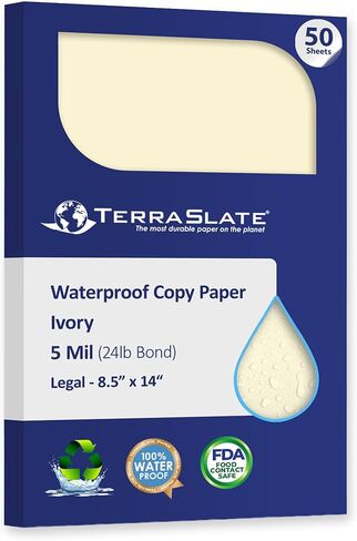 Waterproof Paper, Rip-Proof Colored Paper, Ivory, 50 Sheets, 8 Mil, (80lb Cover), 8.5" x 14", Laser Printer and Copy Machine Compatible in Kuwait
