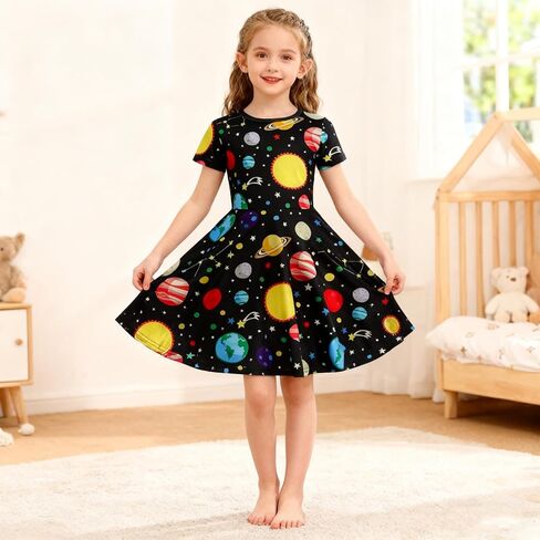 Girls Dresses Clothes Toddler Summer Dress Kids Short Sleeve School Casual A Line Twirly Skater Dresses in Kuwait