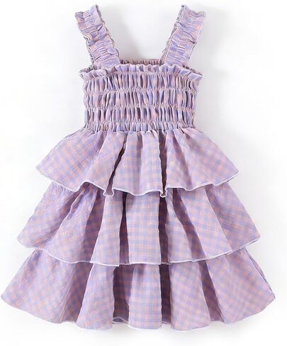 Toddler Girls Summer Dress – Cute Plaid Strap Sundress, Sleeveless Little Girls Sling Dress with Ruffled Hem, Casual Dress in Saudi Arabia