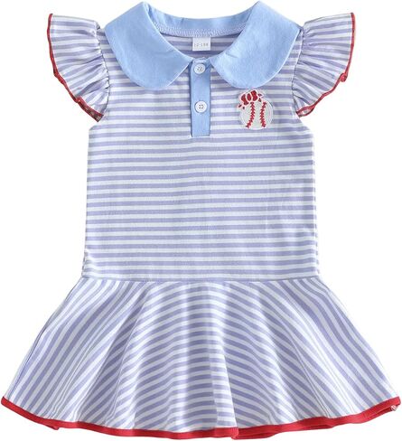 Toddler Girls Baseball Dress Flutter Sleeve Striped A-Line Athletic Polo Dresses Spring Summer Outfits in Saudi Arabia