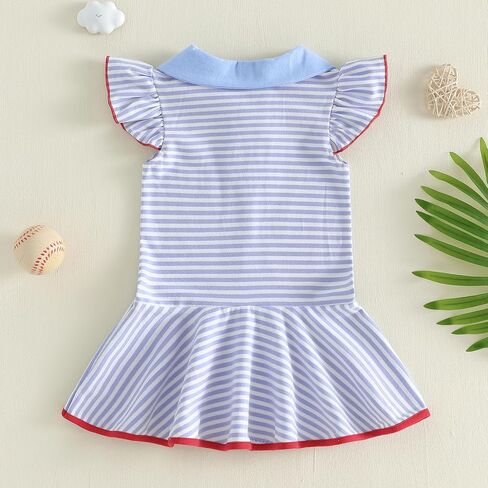 Toddler Girls Baseball Dress Flutter Sleeve Striped A-Line Athletic Polo Dresses Spring Summer Outfits in Saudi Arabia