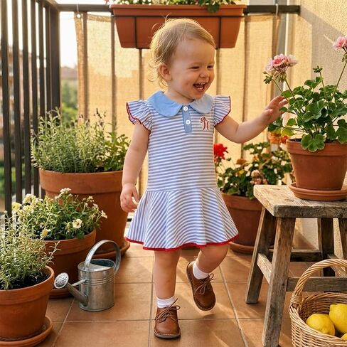 Toddler Girls Baseball Dress Flutter Sleeve Striped A-Line Athletic Polo Dresses Spring Summer Outfits in Saudi Arabia