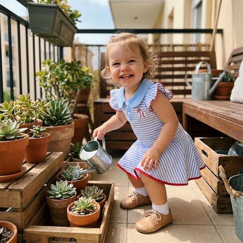 Toddler Girls Baseball Dress Flutter Sleeve Striped A-Line Athletic Polo Dresses Spring Summer Outfits in Saudi Arabia