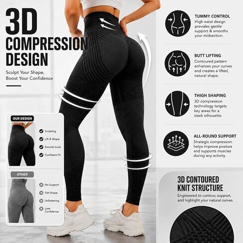 3D Cellulite Compression Leggings for Women, High Waisted Tummy Control Yoga Pants, Stretch Athletic Leggings in Kuwait