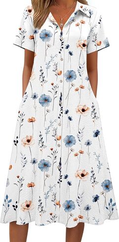 Zeagoo Summer Dresses for Women 2026 Button Down Shirt Dresses Aline Long Sundress Short Sleeve Beach Travel Cover Up in Kuwait