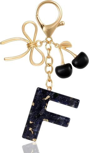 Resin Initial Keychain with Cherry & Bow - Cute Purse, Handbag, Backpacks - Letter Bag Charm for Women, Girls in Saudi Arabia
