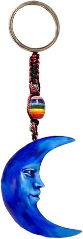 Gypsy Daze Smokes Blue Crescent Moon Celestial 3D Figurine Keychain Multicolored Macramé Metal Ring - Handmade Gifts Boho Car Keys Bag Accessories in Saudi Arabia