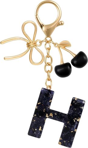 Resin Initial Keychain with Cherry & Bow - Cute Purse, Handbag, Backpacks - Letter Bag Charm for Women, Girls in Saudi Arabia