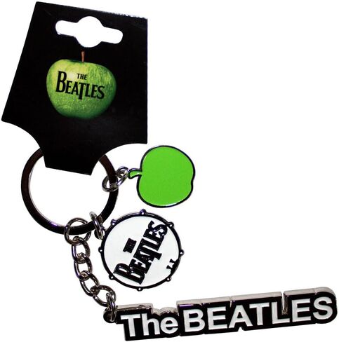 منتجات Rock Off مرخصة رسميًا من Beatles Text Logo Drop T Drum & Apple Charms سلسلة مفاتيح معدنية in Kuwait